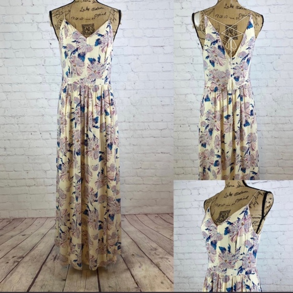 1 State Floral Print Princess Bodice Lace Up Back Maxi